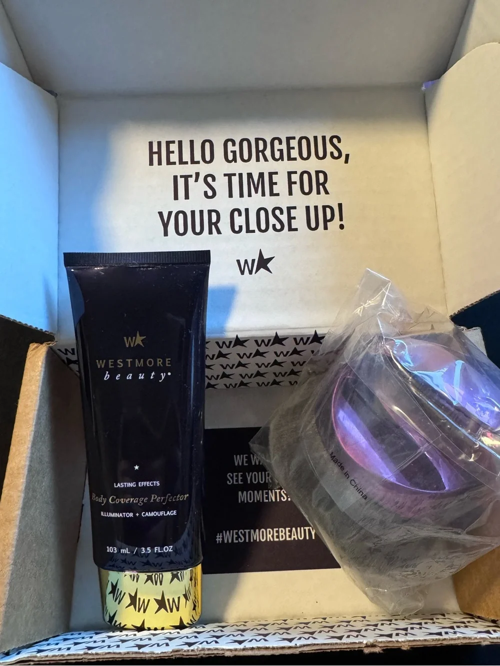 Westmore Beauty Body Coverage Perfector and purple brush- natural radiance tint